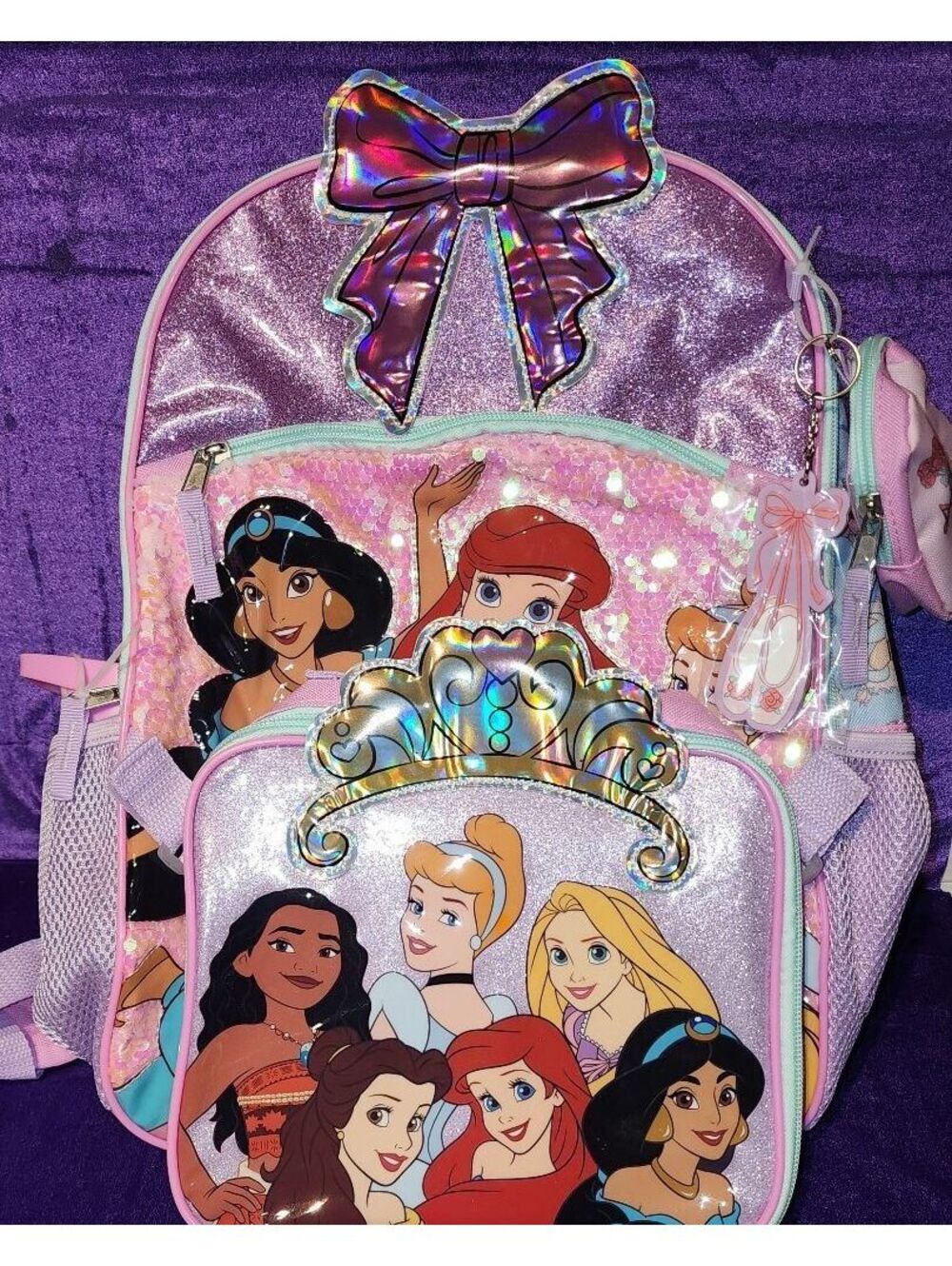 Disney Princess Backpack Set w/Lunch Bag, Coin Purse, Water Bottle, and Keychain